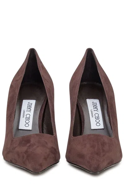 Jimmy Choo Ixia Pointed Toe Suede Pumps In Brown