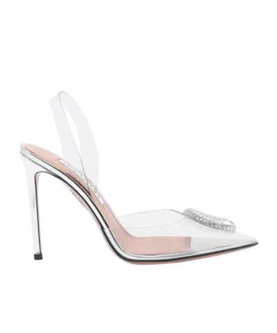 Aquazzura Crystal Embellished Pointed Toe Pumps In White