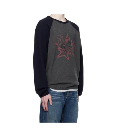 We11 Done Printed Raglan Knit Pullover Sweater In Gray