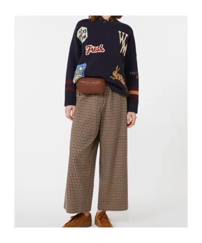 Weekend Max Mara Basketweave Wool And Cotton Trousers In Brown