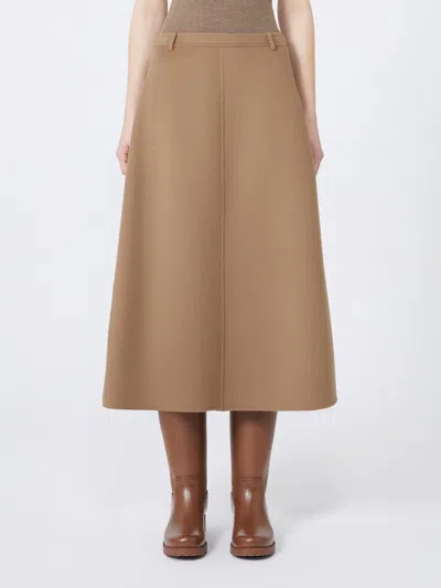 Max Mara Flared Wool Skirt In Brown