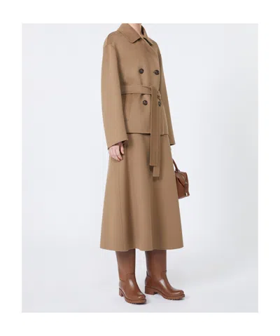 Max Mara Flared Wool Skirt In Brown