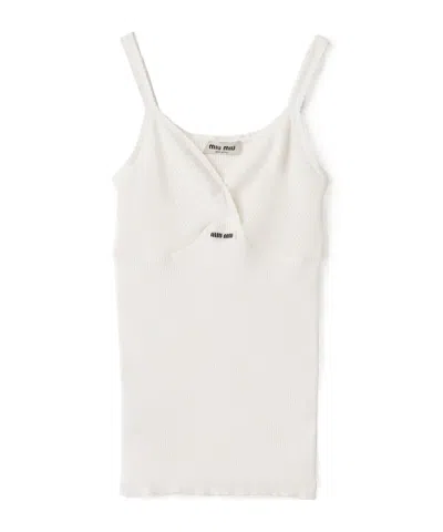 Miu Miu Pointelle V-neck Tank Top In White