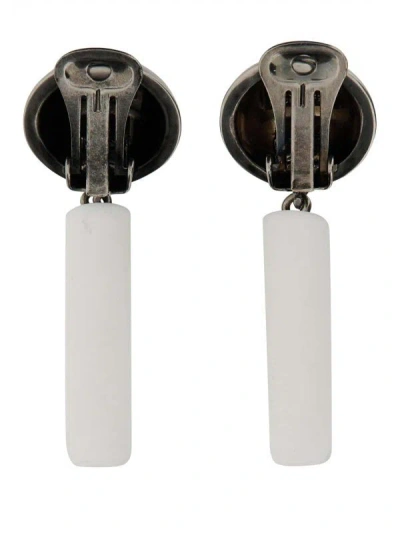 Moschino Brand Logo Drop Earrings In White