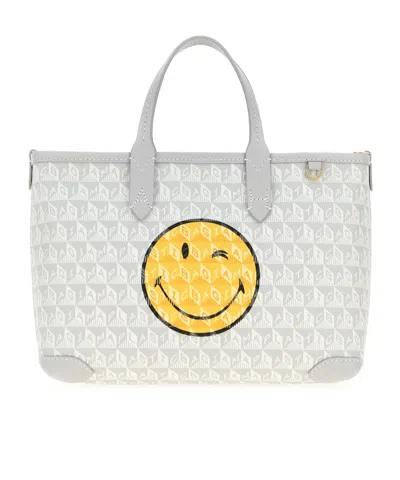 Anya Hindmarch Printed Canvas Xs I Am A Plastic Bag Handbag In White