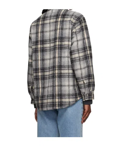 Dunst Gray Quilted Check Flannel Overshirt In Gray