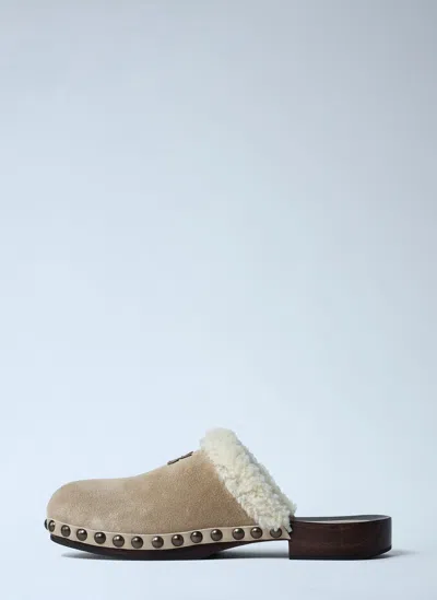 Miu Miu Shearling-trimmed Suede Clogs In Brown