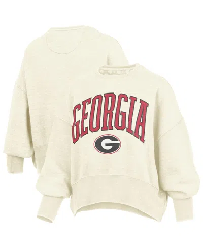 Pressbox Women's Natural Georgia Bulldogs Oversized Waist-length Crewneck Sweatshirt In Brown