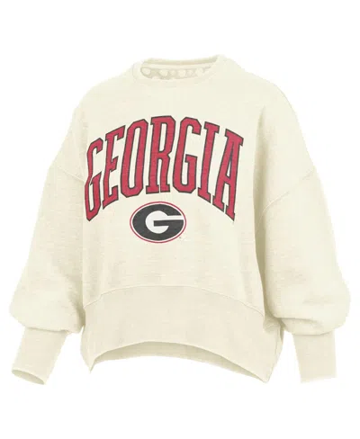 Pressbox Women's Natural Georgia Bulldogs Oversized Waist-length Crewneck Sweatshirt In Brown