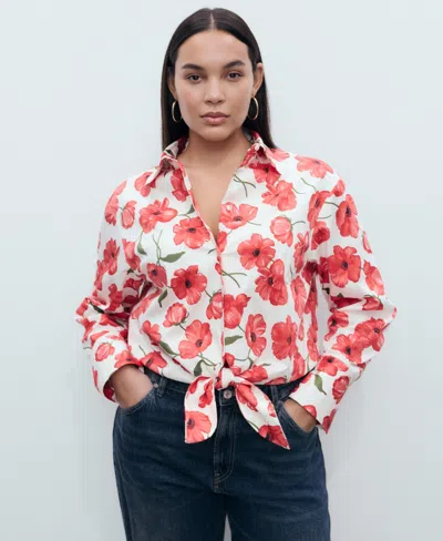 Mango Women's Floral-print Poplin Shirt In White