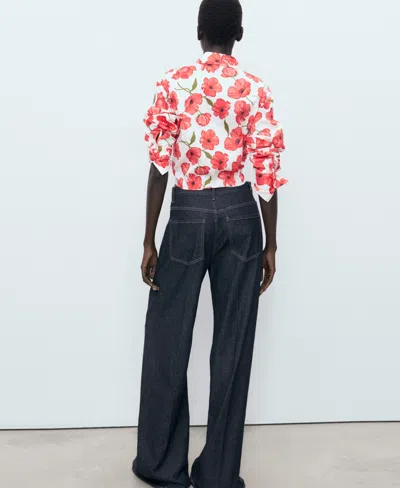 Mango Women's Floral-print Poplin Shirt In White