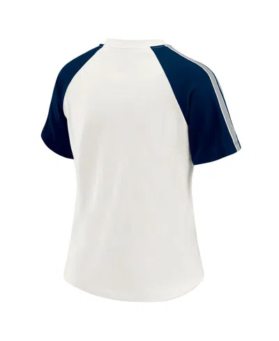 Wear By Erin Andrews Women's White/navy Dallas Cowboys Sleeve Stripe Distressed Raglan T-shirt In Multi