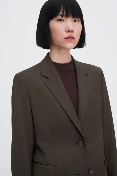 Filippa K Delilah Padded-shoulder Two-button Blazer In Brown