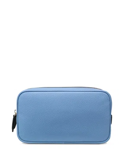 Smythson Washbag With Double Zip In Panama In Nile Blue