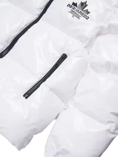 Dsquared2 Short Padded Jacket With Logo Maple Leaf In White