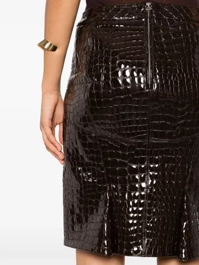 Tom Ford Glossy Croc Print Leather Mini Skirt In Brown