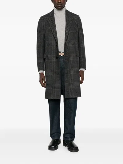 Lardini Checked Wool Coat In Black