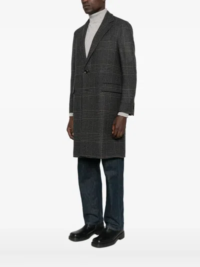 Lardini Checked Wool Coat In Black