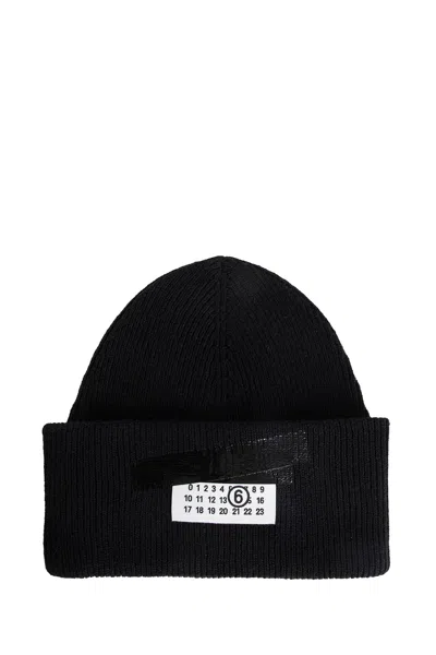 Mm6 Maison Margiela Ribbed Beanie With Logo Tag In Black