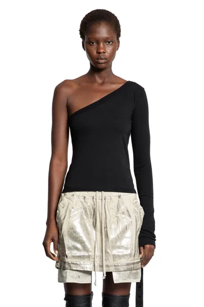 Rick Owens Drkshdw Ziggy Asymmetric-neckline Long-sleeve T-shirt In Black