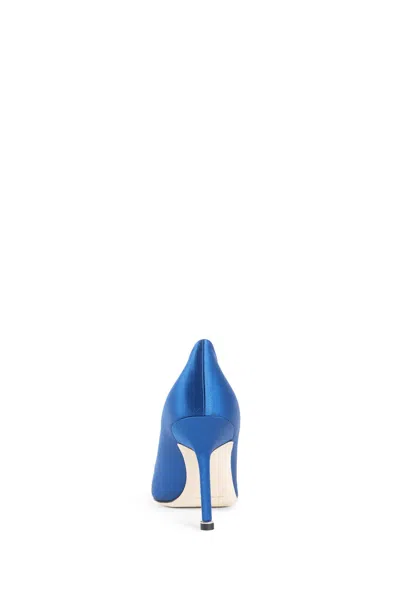 Manolo Blahnik Satin Hangisi 105 Pumps With Jewel Embellishment In Blue