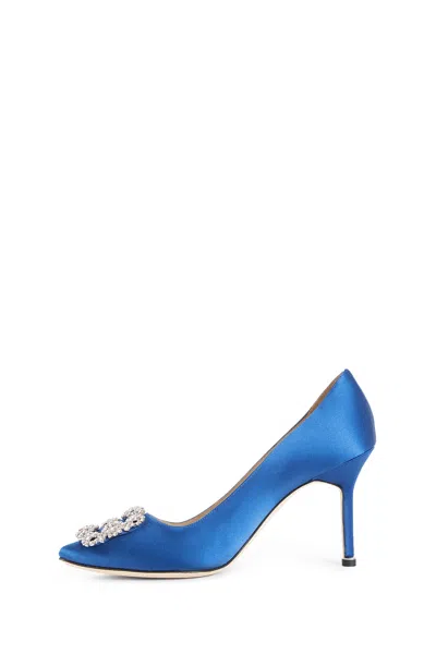 Manolo Blahnik Satin Hangisi 105 Pumps With Jewel Embellishment In Blue
