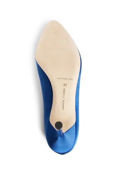 Manolo Blahnik Satin Hangisi 105 Pumps With Jewel Embellishment In Blue