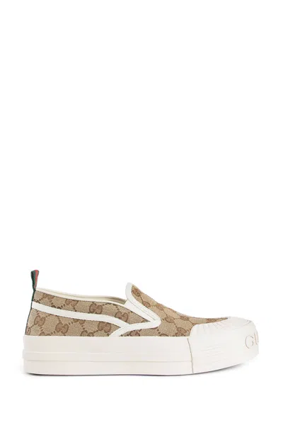 Gucci Monogram Pattern Low Top Sneakers With Pull Tab In Brown