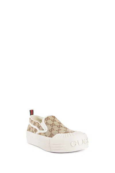 Gucci Monogram Pattern Low Top Sneakers With Pull Tab In Brown