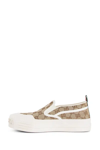 Gucci Monogram Pattern Low Top Sneakers With Pull Tab In Brown