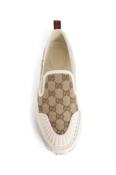 Gucci Monogram Pattern Low Top Sneakers With Pull Tab In Brown