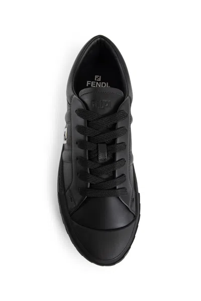 Fendi Domino Leather Low-top Sneakers In Black
