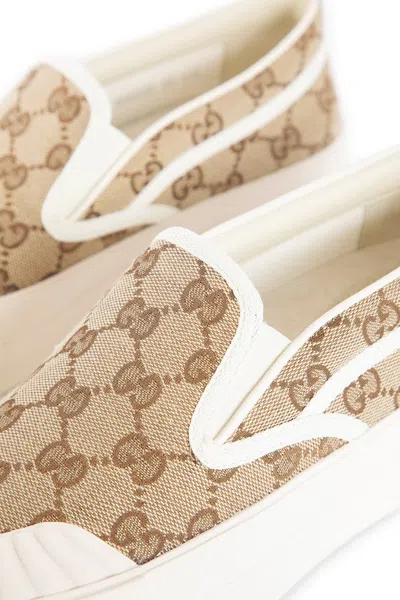 Gucci Monogram Pattern Low Top Sneakers With Pull Tab In Brown