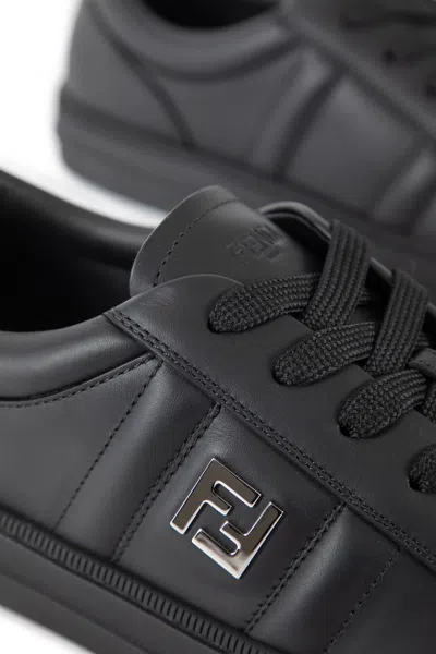 Fendi Domino Leather Low-top Sneakers In Black