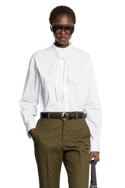 Gucci Camicia A Mezza Abbottonatura In Popeline Di Cotone Pesante In White