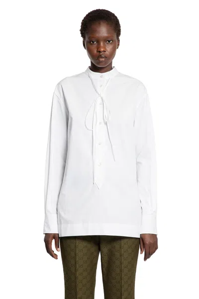Gucci Camicia A Mezza Abbottonatura In Popeline Di Cotone Pesante In White