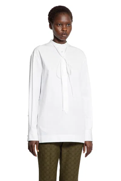 Gucci Camicia A Mezza Abbottonatura In Popeline Di Cotone Pesante In White