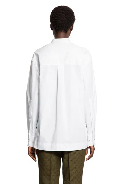 Gucci Camicia A Mezza Abbottonatura In Popeline Di Cotone Pesante In White