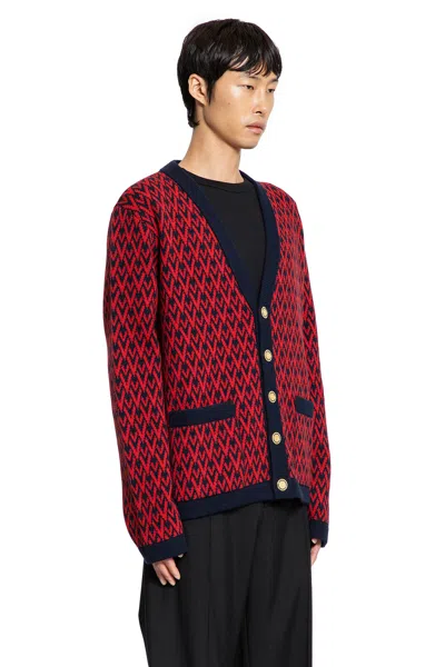 Valentino Toute La V Jacquard Wool Cardigan In Red