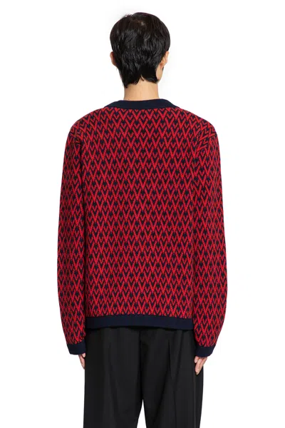 Valentino Toute La V Jacquard Wool Cardigan In Red