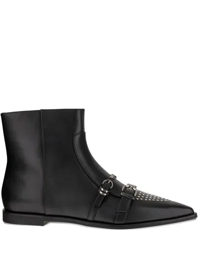 Pinko Leather Boots With Studs And Straps In Black