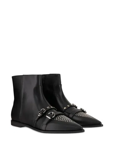 Pinko Leather Boots With Studs And Straps In Black