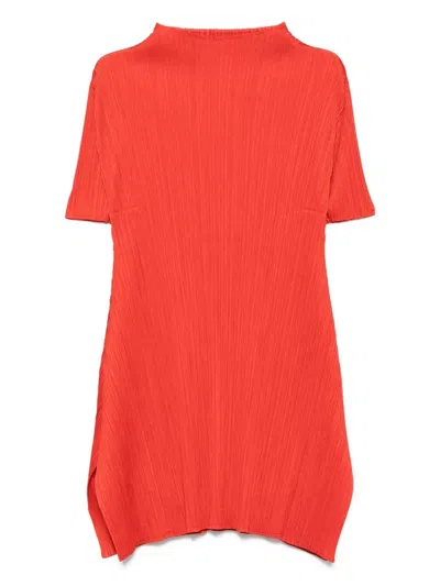 Issey Miyake Pleated Midi Dresses In Red