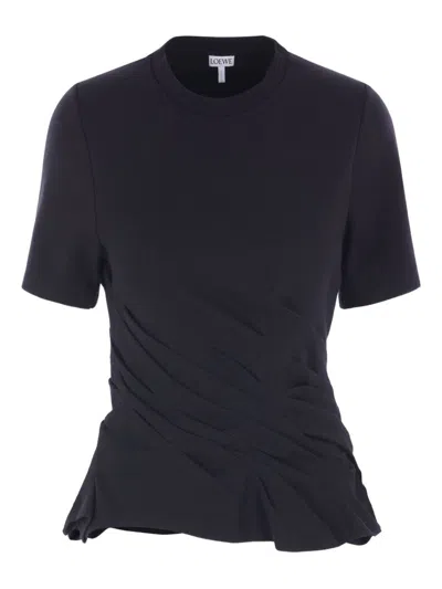Loewe Draped Cotton-blend Jersey T-shirt In Black