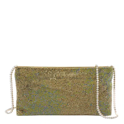 Benedetta Bruzziches Rectangular Rhinestone Chain Strap Clutch Bag In Green