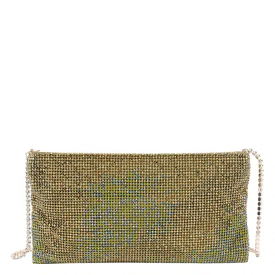 Benedetta Bruzziches Rectangular Rhinestone Chain Strap Clutch Bag In Green