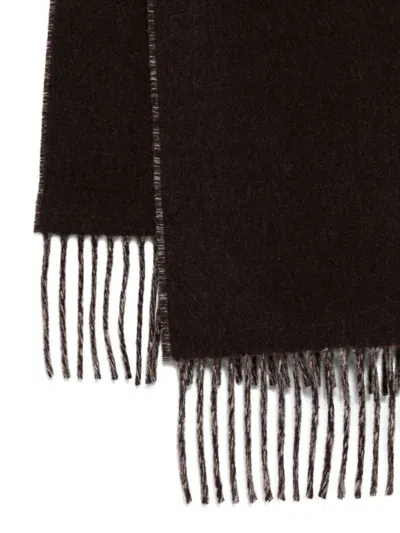 Jacquemus Rectangular Scarf With Fringed Edges And Bold Lettering In Brown