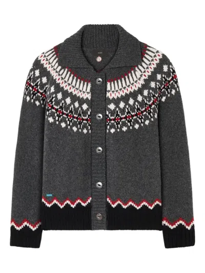 Alanui Grey Fair Isle Patterned Cardigan In Gray