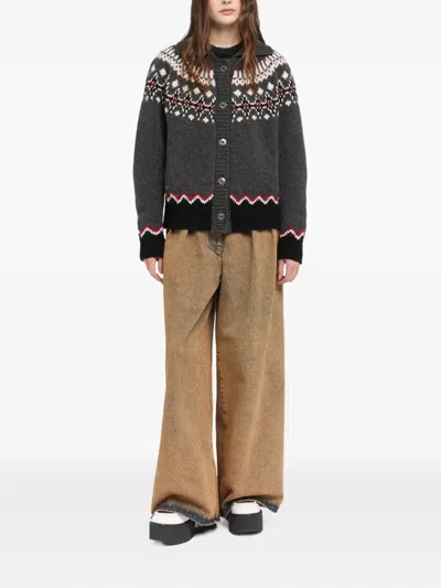 Alanui Grey Fair Isle Patterned Cardigan In Gray