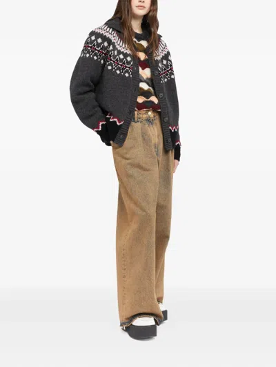 Alanui Grey Fair Isle Patterned Cardigan In Gray